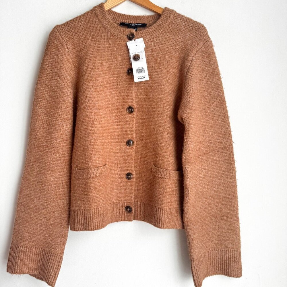 French Connection Camel Beige Classic Thick Tight KNit Cardigan M
